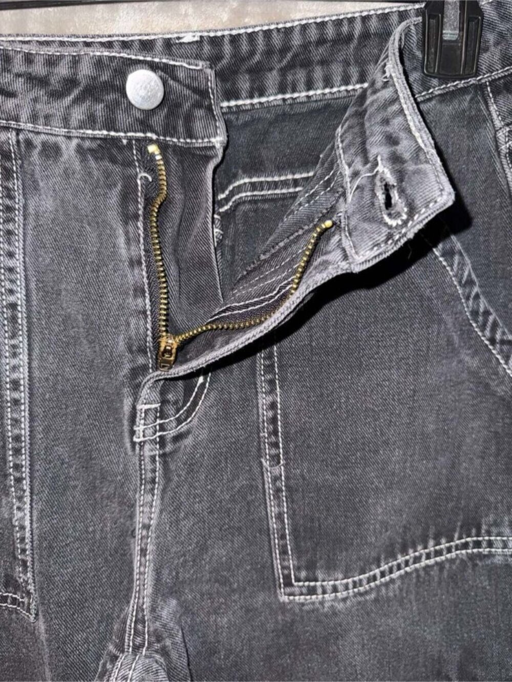 SHEIN Women's Black Contrast Stitch Cargo Jeans Size M